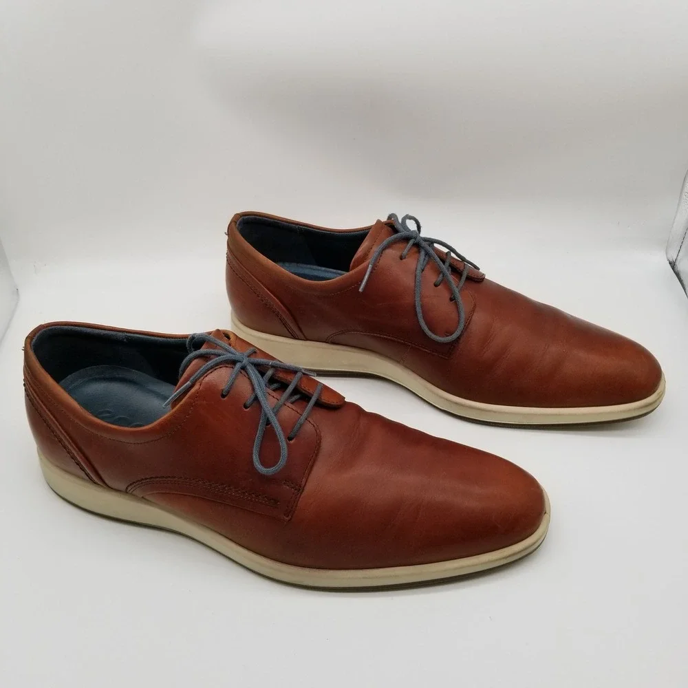 ECCO Oxford Shoes Men Size 47 Cognac Brown Leather‎ Hybrid Plain Toe Dress